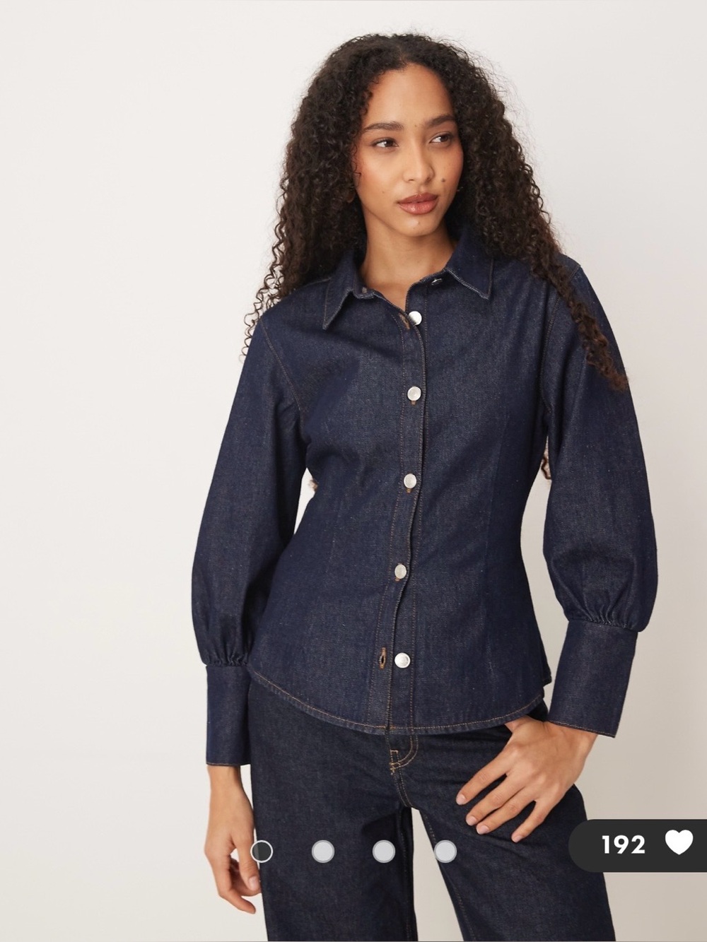 ASOS Cinched Waist Puff Sleeve Denim Shirt